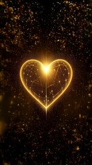 Wall Mural - abstract glowing gold heart shape composed of connected dots and lines against a bokeh background, d