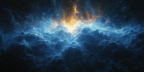 Wall Mural - Vibrant cosmic clouds illuminated by radiant bursts of light during a celestial event in deep space