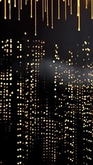 Wall Mural - abstract golden light strings falling with sparkling blurred spots over a dark background, creating 