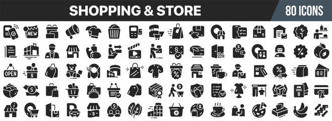 Aufkleber - Shopping and store black icons collection. Big UI icon set in a flat design. Vector illustration EPS10