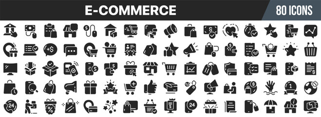 Aufkleber - E-commerce black icons collection. Big UI icon set in a flat design. Vector illustration EPS10