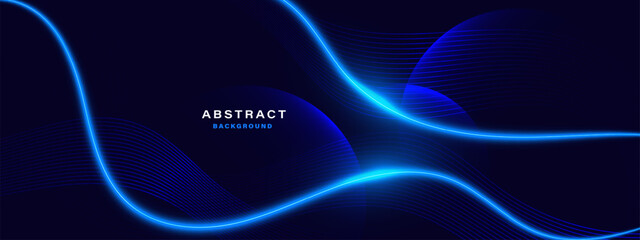 Fototapete - Futuristic abstract background with glowing blue wave on dark background	