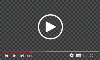 multimedia video player with play button, play video window with navigation icons, video streaming f