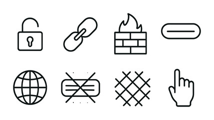 Cyber security and network protection icons for web design and development