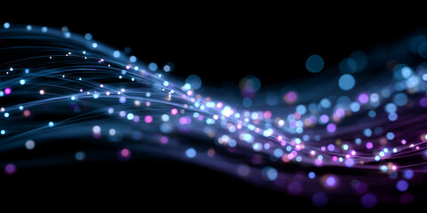 Wall Mural - abstract light trails flowing with bokeh effect on dark background