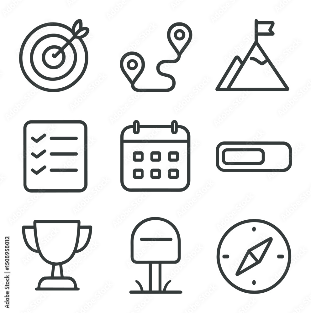 Icon Target Riadmap Personal Goals Icons. Outline icon set of personal goal setting: target ...