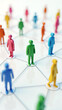 © Jelly - Colorful Human Figures Connected by Dotted Lines on a White Background, Representing Social Networking, Teamwork, Leadership, Diversity, and Community Structure in a Digital Concept