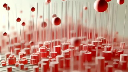 Wall Mural - Abstract Red Structure with Floating Elements