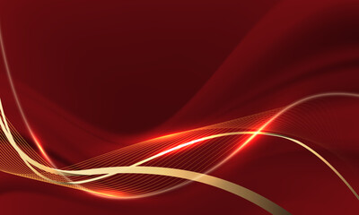 Wall Mural - abstract gold red ribbon curve overlap on grey luxury background vector