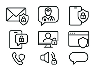 Secure communication and privacy icons for digital applications