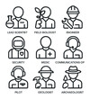© Svitlana - Terra Nova Icon Set. Outline icon set of Terra Nova mission roles: lead scientist, field biologist, engineer, security officer,