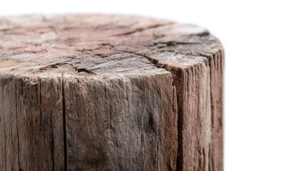 Leinwandbilder - Rustic round wooden log chair with textured grain and natural weathered surface isolated on white background with copy space