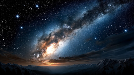 Wall Mural - milky way over mountain range: a stunning view of the milky way galaxy stretches across the night sk