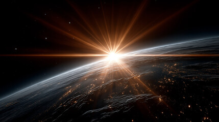 Wall Mural - earth and sun synergy: a breathtaking view of planet earth from space, showcasing the sun's radiant 