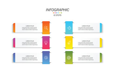 Fototapete - Business infographic template. 6 Step timeline journey. Process diagram, Infographic elements vector illustration.