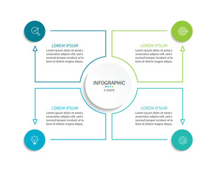 Fototapete - Business infographic template. 4 Step timeline journey. Process diagram, Infographic elements vector illustration.