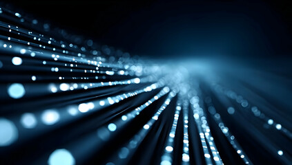 Wall Mural - an abstract representation of digital data flow, featuring streaks of light in blue tones, conveying