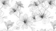 © Muhammad - Seamless pattern of hand drawn monochrome flowers with line art on a white background design element