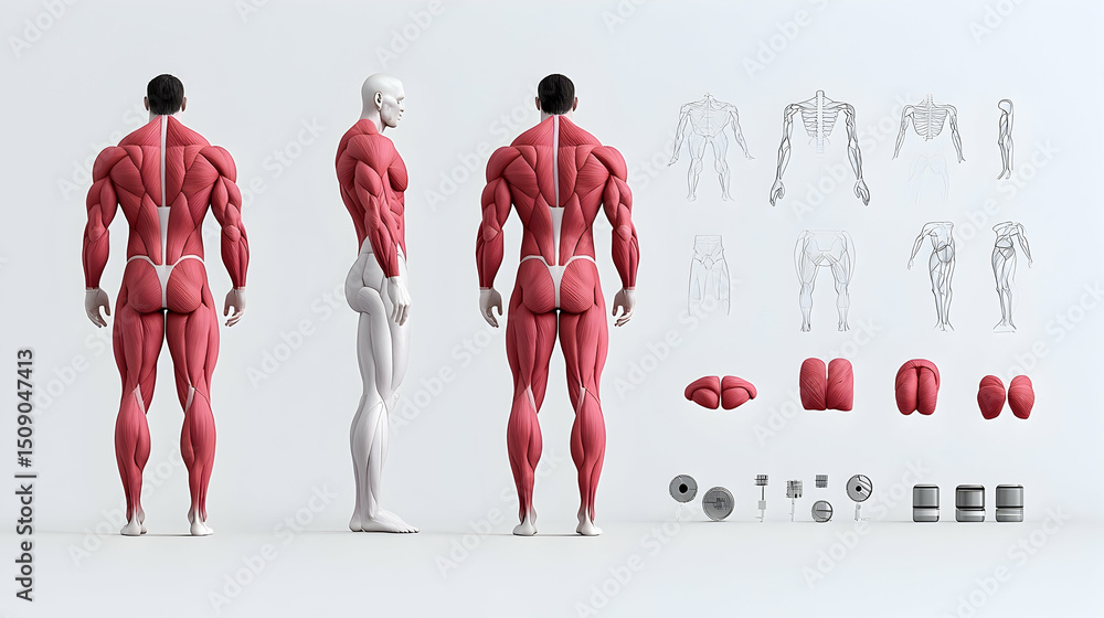 Detailed 3D Model of Human Muscular Anatomy: Red and White Pixel Art ...