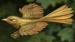 © STwul - Golden bird in flight, leafy background, fantasy art, illustration