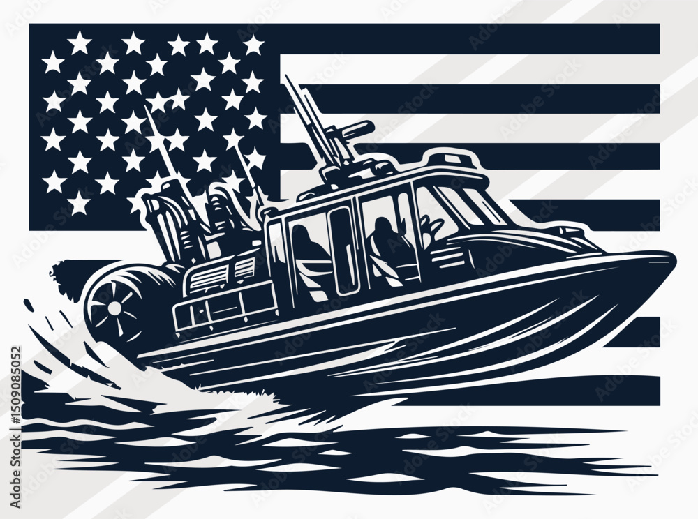 USA Airboat Silhouette Vector, Flat Clipart of Classic Swamp Boat ...
