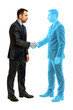 © Natural PNG - Digital Handshake: A futuristic business concept showing a tangible handshake between two professionals, one real, one digital, symbolizing innovation and partnership.