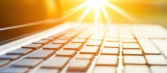 Wall Mural - laptop keyboard sunlight, outdoor work, summer. website design