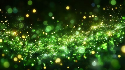 Wall Mural - Abstract green and gold digital flow