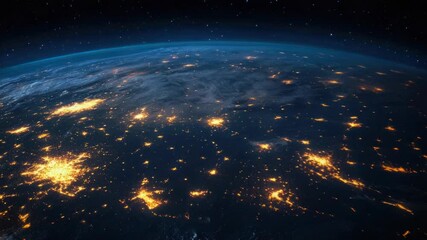 Wall Mural - image of the earth taken from space at night showing its surface illuminated by city lights and star