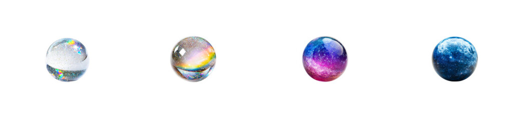 Wall Mural - row of glassy spheres with glitter, and universe effect, cut out transparent