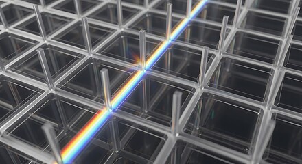 Light diffraction pattern created by a transparent grid structure in laboratory