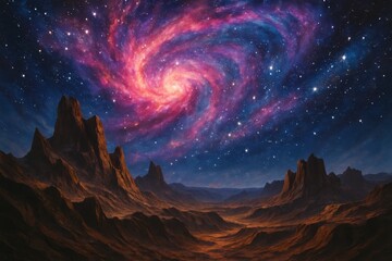 Wall Mural - stunning rocky alien landscape or desert canyon under a breathtaking night sky filled with a vibrant
