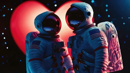 Wall Mural - two astronauts standing side by side in space suits, possibly after a mission or during training