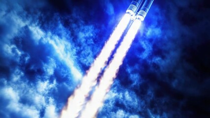 Wall Mural - a plane soaring through fluffy white clouds against a bright blue background, suitable for travel or