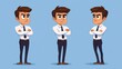 © Cipunk. 99 - Three illustrations of a serious businessman with arms crossed, showcasing different poses.