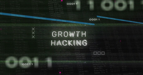 Wall Mural - growth hacking text and microprocessor connections against digital interface with data processing