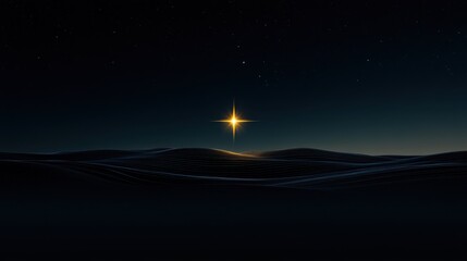 Wall Mural - A brilliant star illuminates the night sky above soft sand dunes, creating a peaceful atmosphere at twilight in an expansive desert landscape, far from city lights.
