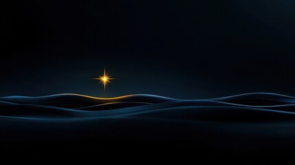 Wall Mural - Soft rolling waves reflect a bright star on the horizon during twilight. The scene evokes tranquility, highlighting the peacefulness of the ocean at night.
