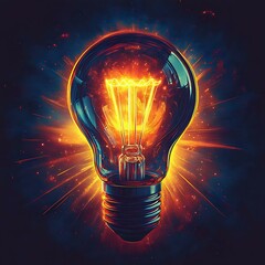 Wall Mural - a striking light bulb illustration with glowing filament and vibrant explosion effect, symbolizing c