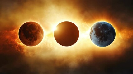 Wall Mural - three planets are in the sky, one of which is a moon. the sun is shining brightly on the planets, cr