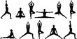 © Asma - Silhouette illustration featuring various yoga poses performed by figures on a white background art image