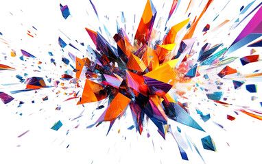 Wall Mural - Bold geometric explosion featuring vibrant colorful polygons arranged dynamically in an abstract modern composition isolated on transparent background PNG