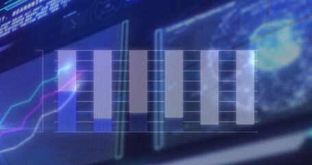 Canvas Print - image of data processing over blue background