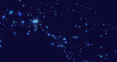 Wall Mural - image of blue dots moving on black background