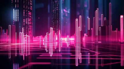 Wall Mural - Futuristic Cityscape with Neon Light Patterns