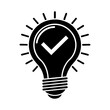 © SUMA - 3D Lightbulb with check mark. Quick tips. Creative idea and solution for business. Glowing lamp with a tick. Brainstorm concept. Cartoon creative design icon isolated on a transparent background.