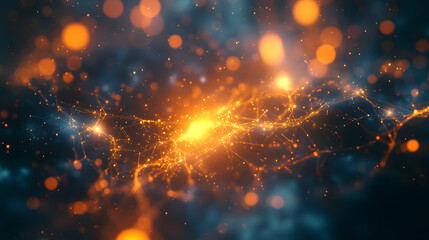Wall Mural - abstract technology background depicting a complex network of interconnected lines and glowing orang