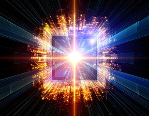 Wall Mural - Abstract Data Stream Digital Burst Futuristic Technology Glowing Cube Bright Light Energy Flow