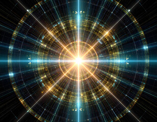 Wall Mural - Abstract Golden Galactic Burst Futuristic Technology and Data Stream Visualization