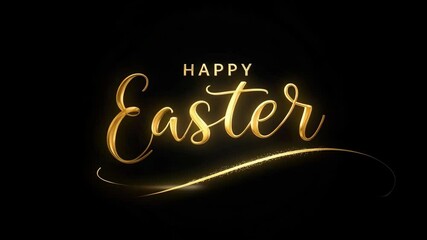 Wall Mural - elegant golden happy easter greeting with shimmering light trail effect against a dark backdrop for 